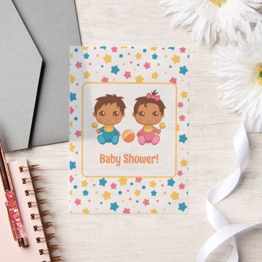 赤ちゃんシャワー男の子の双子スターダークインサート ベラム紙招待状 (ウェディング)