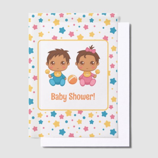赤ちゃんシャワー男の子の双子スターダークインサート ベラム紙招待状 (オフセット)