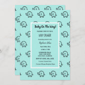 赤ちゃんシャワー男の子の女の子ゾウのパターンかわいいティール(緑がかった色) 招待状 (正面/裏面)