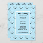 赤ちゃんシャワー男の子の女の子ゾウのパターン青かわいい 招待状 (正面/裏面)