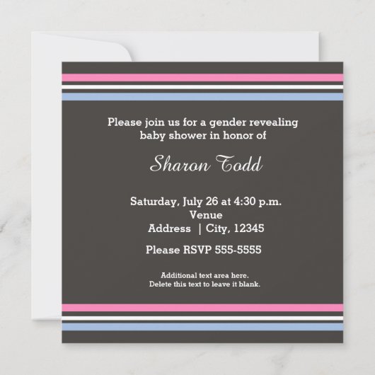 赤ちゃんシャワー男の子または女の子のジェンダーを明らかにするパーティー 招待状 (裏面)