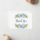 赤ちゃんシャワー男の子サンキューカード、フローラブルー ノートカード (正面/裏面インサイチュ)