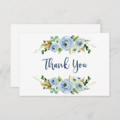 赤ちゃんシャワー男の子サンキューカード、フローラブルー ノートカード (正面/裏面)