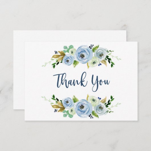 赤ちゃんシャワー男の子サンキューカード、フローラブルー ノートカード (正面/裏面)