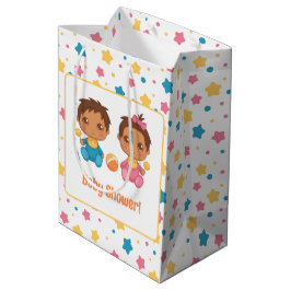 赤ちゃんシャワー男の子ツインズスターダーク ミディアムペーパーバッグ