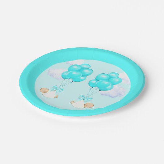 赤ちゃんシャワー男の子ツインズ ペーパープレート (アングル)