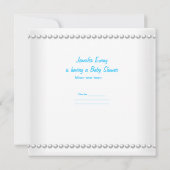 赤ちゃんシャワー男の子ベビーブルーアンブレラパールホワイト 招待状 (裏面)