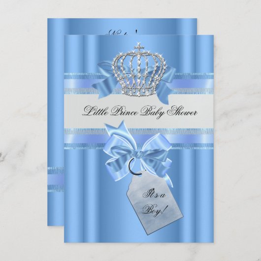 赤ちゃんシャワー男の子ベビーブループリンスクラウン 招待状 (正面/裏面)