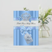 赤ちゃんシャワー男の子ベビーブループリンスクラウン 招待状 (スタンド正面)