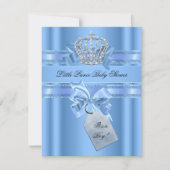 赤ちゃんシャワー男の子ベビーブルーリトルプリンスクラウンボウ 招待状 (正面)