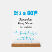 赤ちゃんシャワー男の子ホワイトブルーの名前 アクリルサイン (正面)