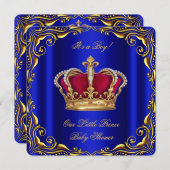 赤ちゃんシャワー男の子リトルプリンス王室のブルーレッド金ゴールド 招待状 (正面/裏面)