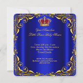 赤ちゃんシャワー男の子リトルプリンス王室のブルーレッド金ゴールド 招待状 (裏面)
