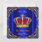 赤ちゃんシャワー男の子リトルプリンス王室のブルーレッド金ゴールド 招待状 (正面)