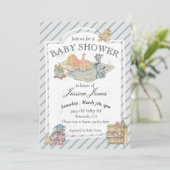 赤ちゃんシャワー男の子ヴィンテージぬいぐるみ 招待状 (スタンド正面)