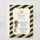 赤ちゃんシャワー男の子、ゴールデンストリップ、黒と金ゴールド。 招待状 (正面)