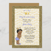 赤ちゃんシャワー男の子、金色のフレーム、白と金ゴールド。 招待状 (正面/裏面)