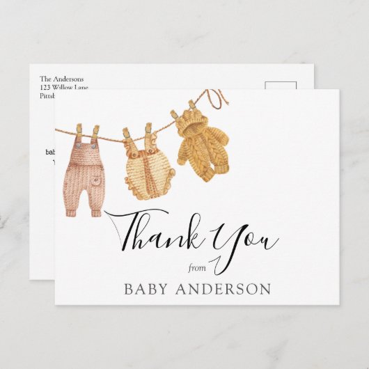 赤ちゃんシャワー男女兼用ありがとう ポストカード (正面/裏面)