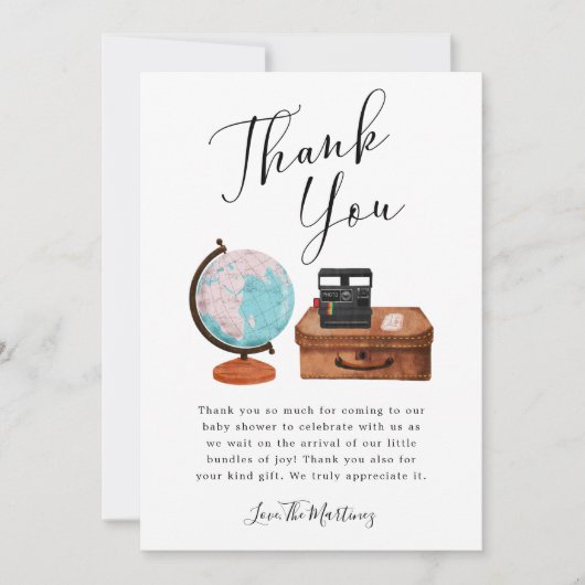 赤ちゃんシャワー男女兼用旅行 サンキューカード (正面)