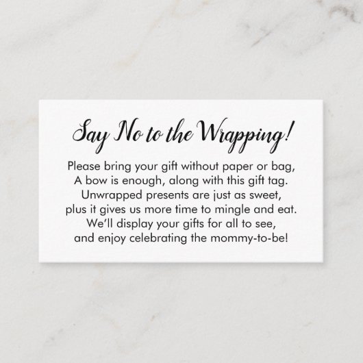 赤ちゃんシャワー白いギフトカードを包むことにノーと言う エンクロージャーカード (正面)
