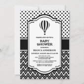 赤ちゃんシャワー白黒ホットエアバルーン 招待状 (正面)