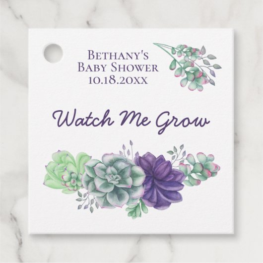 赤ちゃんシャワー私が紫色の多肉植物を育てるのを見る フェイバータグ (正面)
