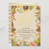 赤ちゃんシャワー秋のメープル葉ズカボチャひまわり 招待状 (正面/裏面)