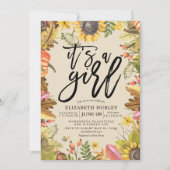 赤ちゃんシャワー秋のメープル葉ズカボチャひまわり 招待状 (正面)