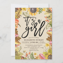 赤ちゃんシャワー秋のメープル葉ズカボチャひまわり 招待状