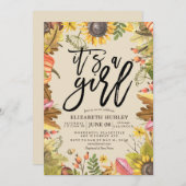 赤ちゃんシャワー秋のメープル葉ズカボチャひまわり 招待状 (正面/裏面)