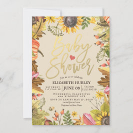 赤ちゃんシャワー秋のメープル葉ズカボチャひまわり 招待状