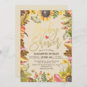 赤ちゃんシャワー秋のメープル葉ズカボチャひまわり 招待状 (正面/裏面)