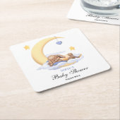 赤ちゃんシャワー紙かわいいバニーをコースター。 スクエアペーパーコースター (アングル)