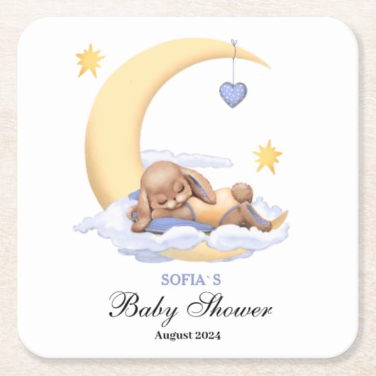 赤ちゃんシャワー紙かわいいバニーをコースター。 スクエアペーパーコースター (正面)