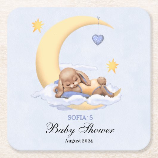 赤ちゃんシャワー紙かわいいバニーをコースター。 スクエアペーパーコースター (正面)