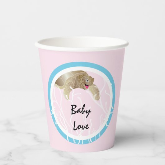 赤ちゃんシャワー紙カップ"タートルピンク/ブルー" 8 oz. 紙コップ (正面)