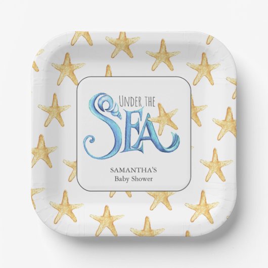 赤ちゃんシャワー紙プレートかわいい水色の海 ペーパープレート (正面)