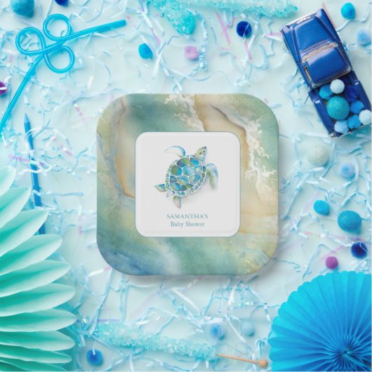 赤ちゃんシャワー紙プレートかわいい水色の海 ペーパープレート (パーティー)