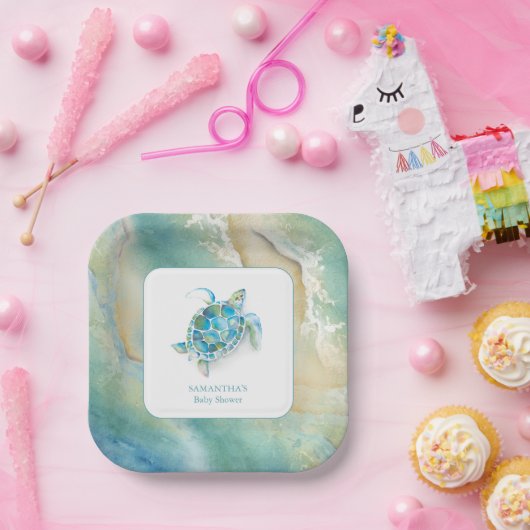 赤ちゃんシャワー紙プレートかわいい水色の海 ペーパープレート (パーティー)