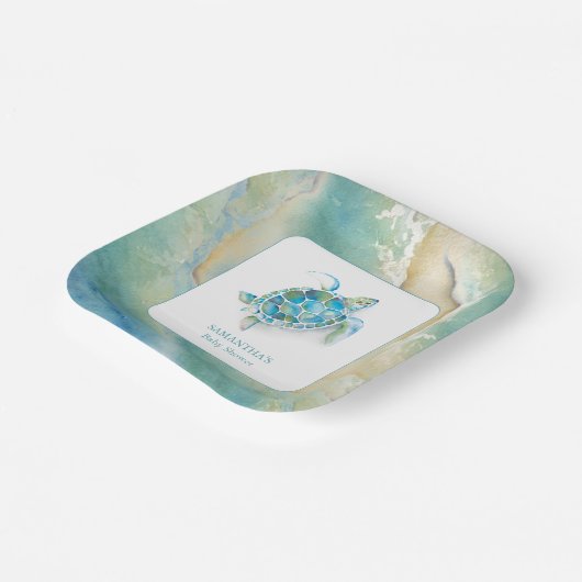 赤ちゃんシャワー紙プレートかわいい水色の海 ペーパープレート (傾斜あり)