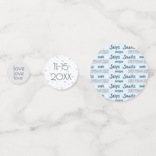 赤ちゃんシャワー紙吹雪スニップスとカタツムルブルーNグレー コンフェッティ (裏面)