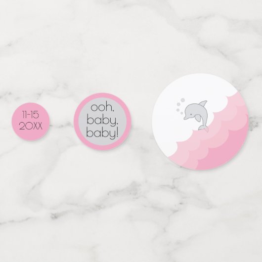 赤ちゃんシャワー紙吹雪ドルフィンピンクとグレー コンフェッティ (裏面)