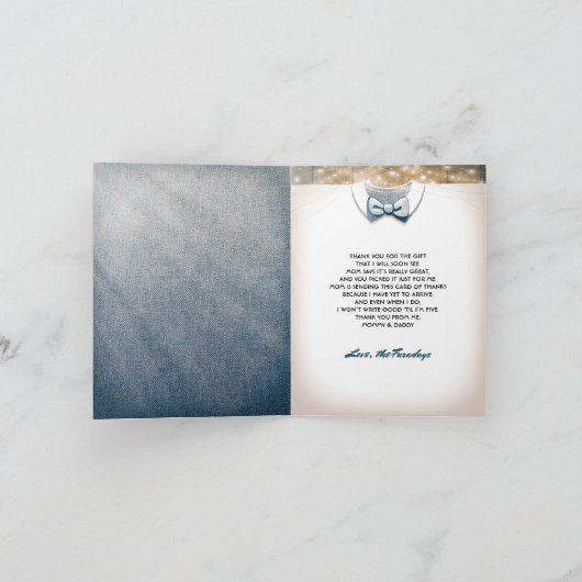 赤ちゃんシャワー素朴ありがとう小さな男 サンキューカード (内部)