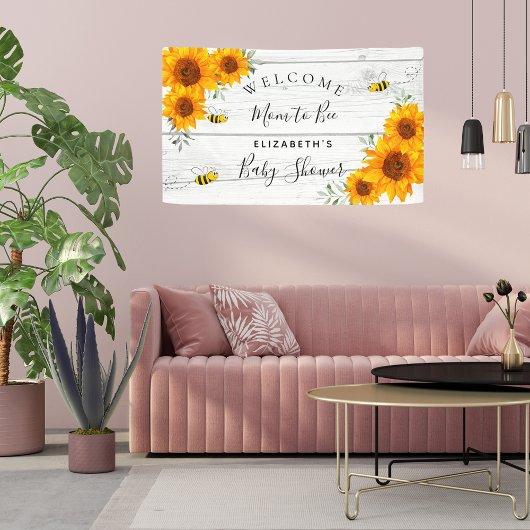赤ちゃんシャワー素朴な木ひまわりママbee 横断幕