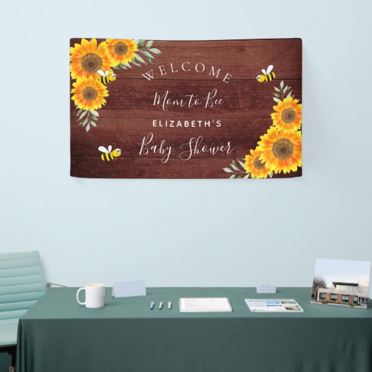 赤ちゃんシャワー素朴な木ひまわりママbee 横断幕 (トレードショー)