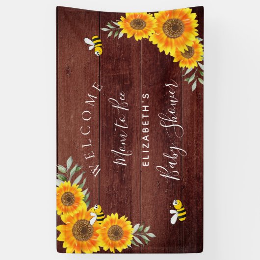 赤ちゃんシャワー素朴な木ひまわりママbee 横断幕 (縦)