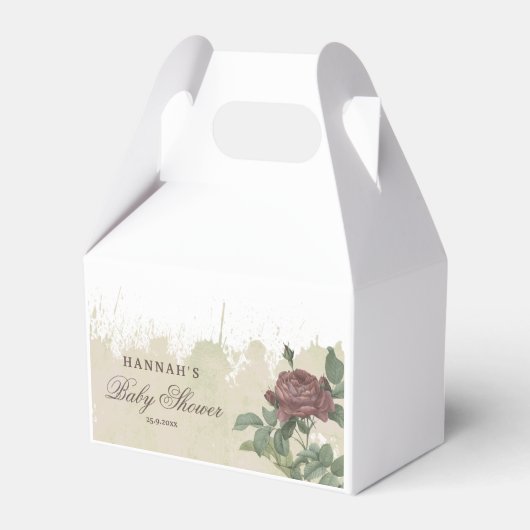 赤ちゃんシャワー素朴フローラ金ゴールド幾何学的ブルゴーニュ フェイバーボックス (正面サイド)