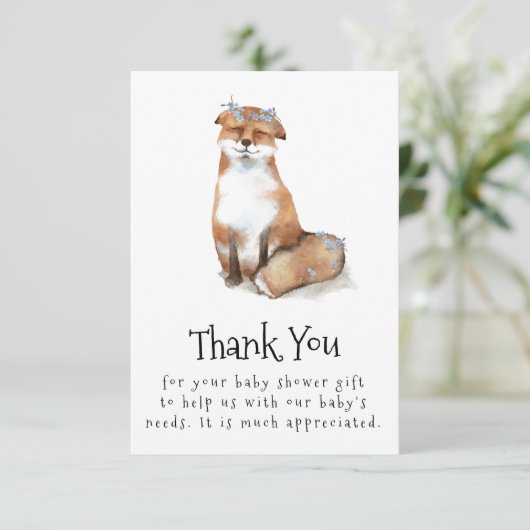 赤ちゃんシャワー絵を描花付き可愛いキツネリース サンキューカード (スタンド正面)
