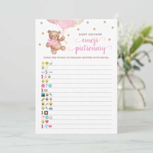 赤ちゃんシャワー絵文字ゲームテディベアカード 招待状 (スタンド正面)