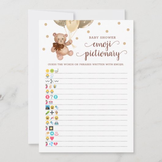 赤ちゃんシャワー絵文字ゲームテディベアカード 招待状 (正面)